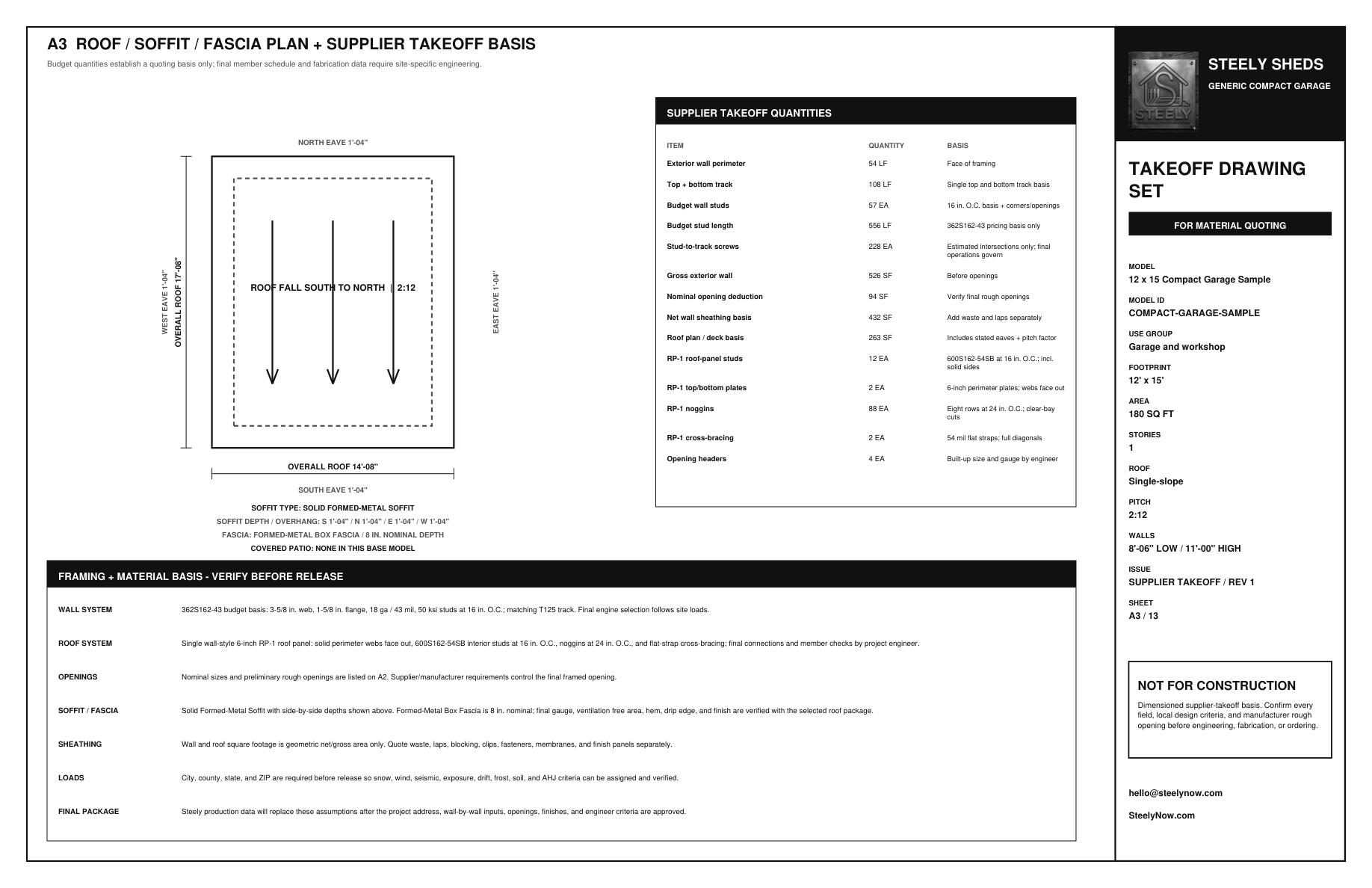 Compact garage roof takeoff plan