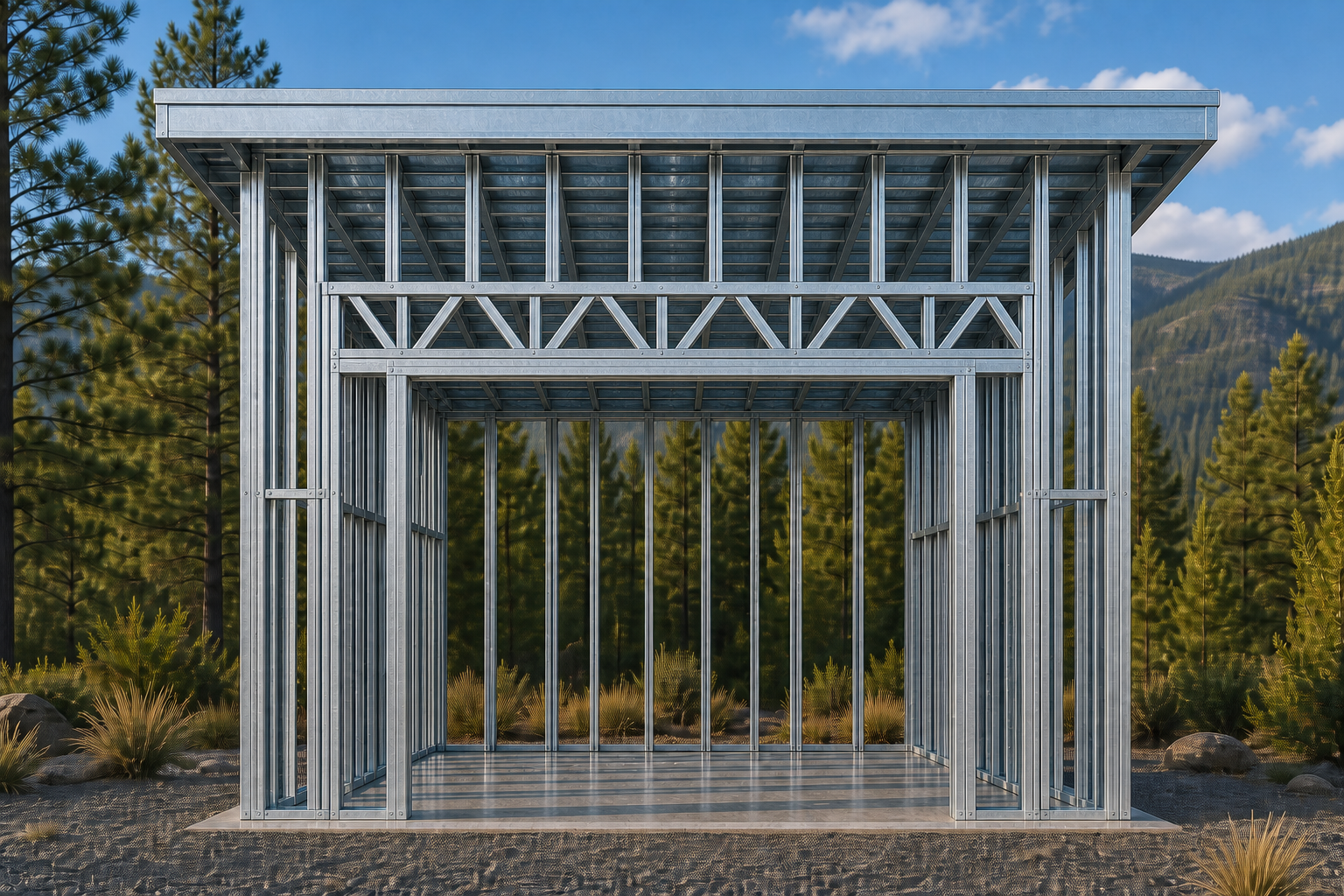 Galvanized cold-formed steel compact garage front frame