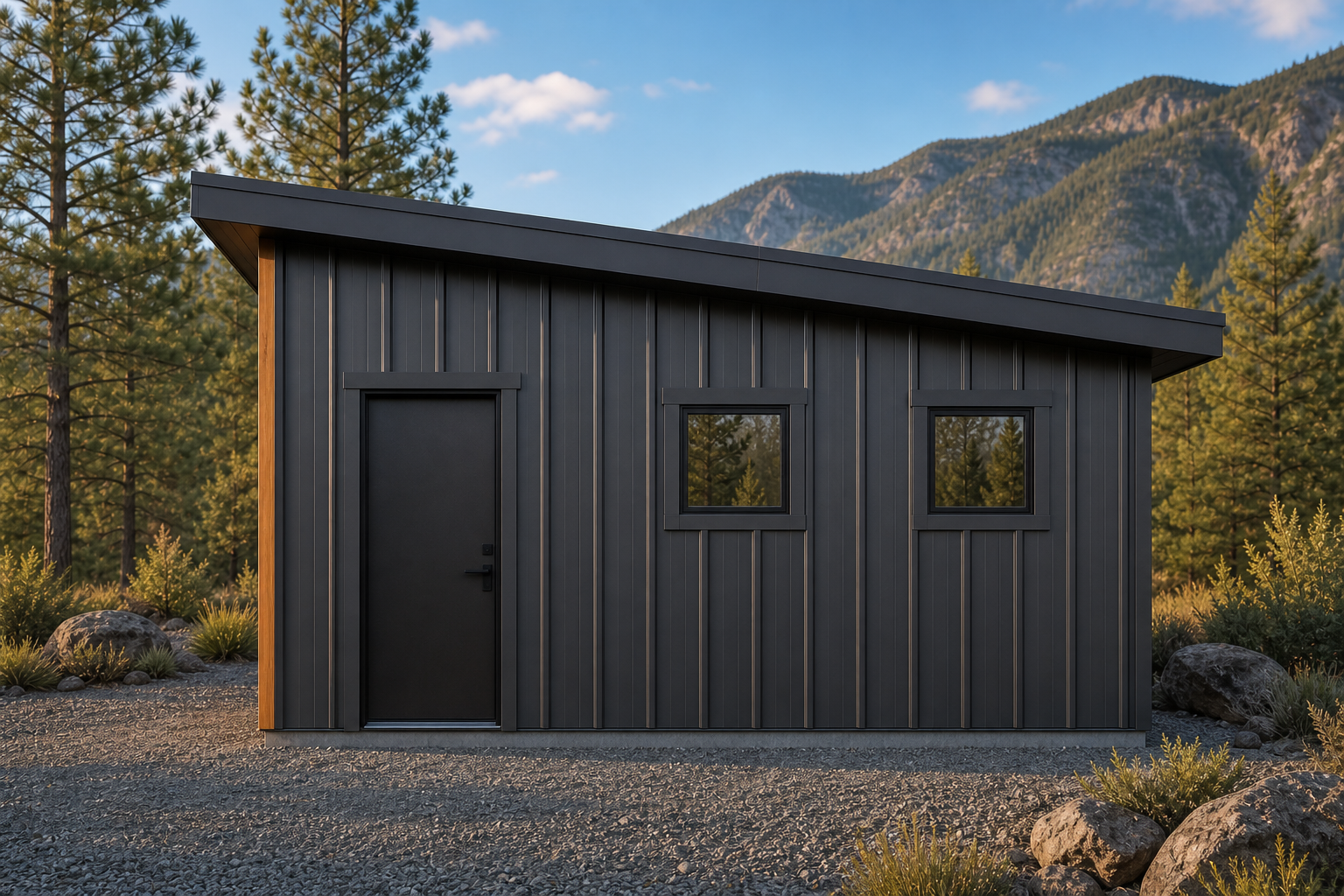 Finished compact garage right elevation